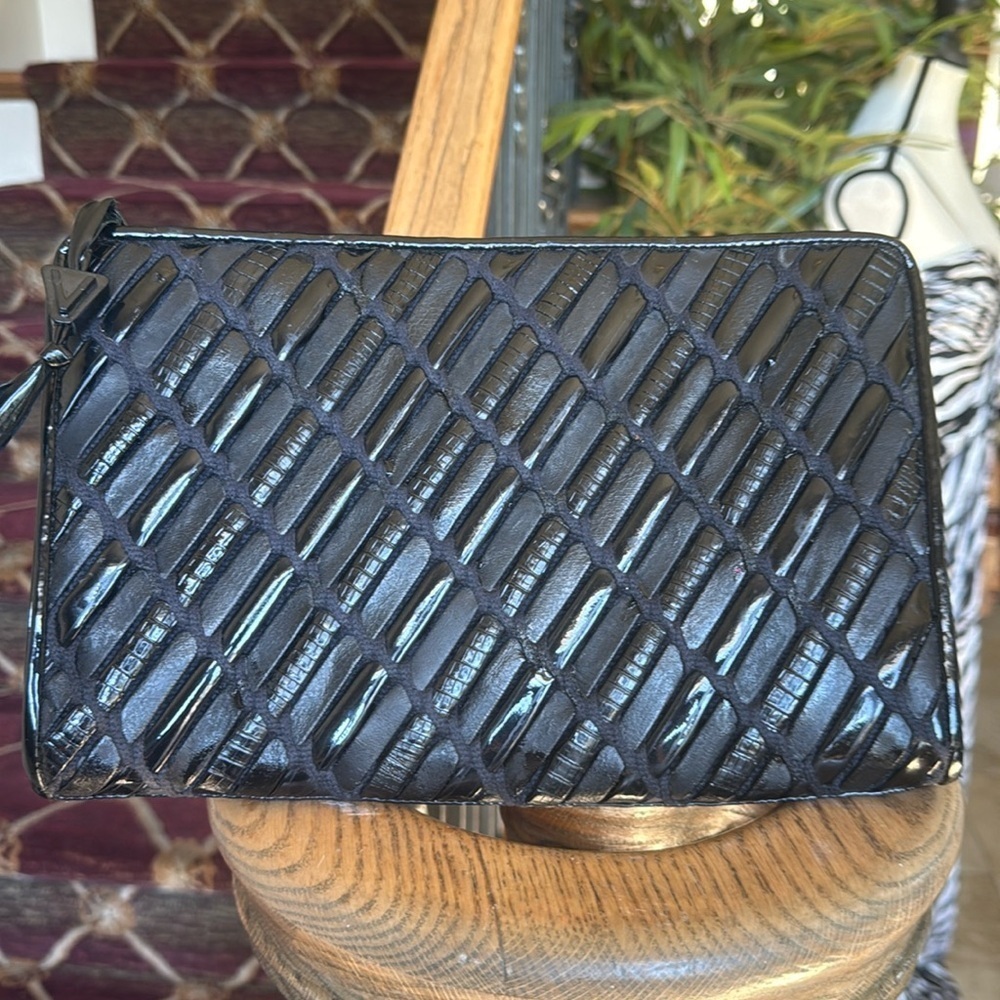 VALERIE BARAD ladies, black patent, leather clutch preowned good condition - Picture 6 of 15